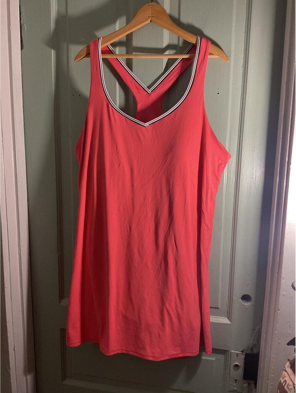 Coral Pink Sleeveless Activewear Dress / Striped Trim/Attached shorts 2x
